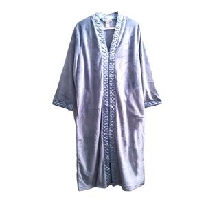 Cuddledown Women's Long Soft and Fuzzy Blue Full Zip Housecoat Robe, Large